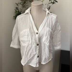 Zara Wide Sleeve Linen Button Up Shirt sz S